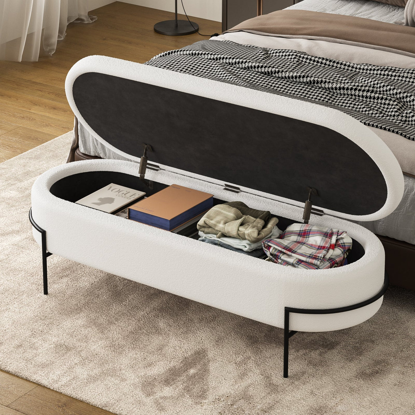 Weißer Aufbewahrungs-Ottomane mit Metallgestell G