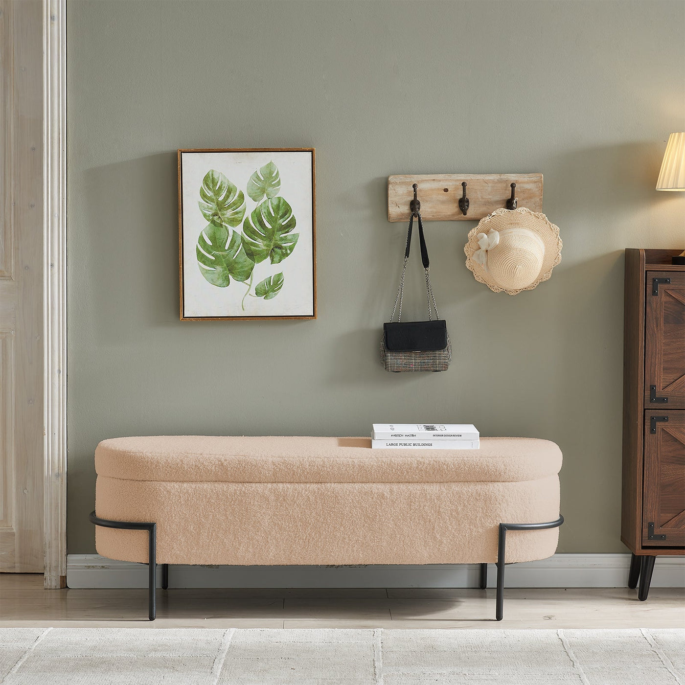 Weißer Aufbewahrungs-Ottomane mit Metallgestell G