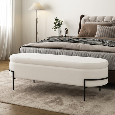 Weißer Aufbewahrungs-Ottomane mit Metallgestell G