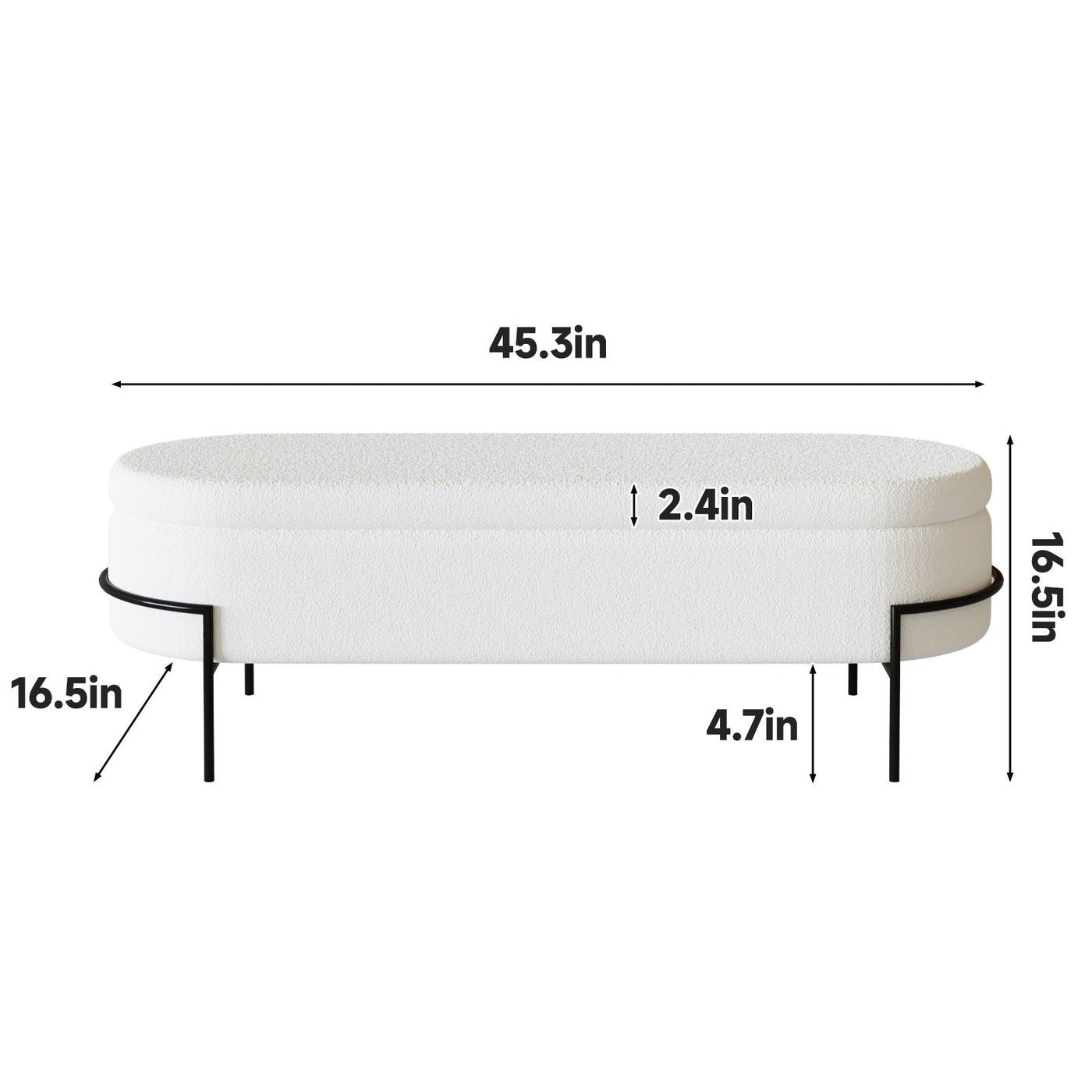 Weißer Aufbewahrungs-Ottomane mit Metallgestell G