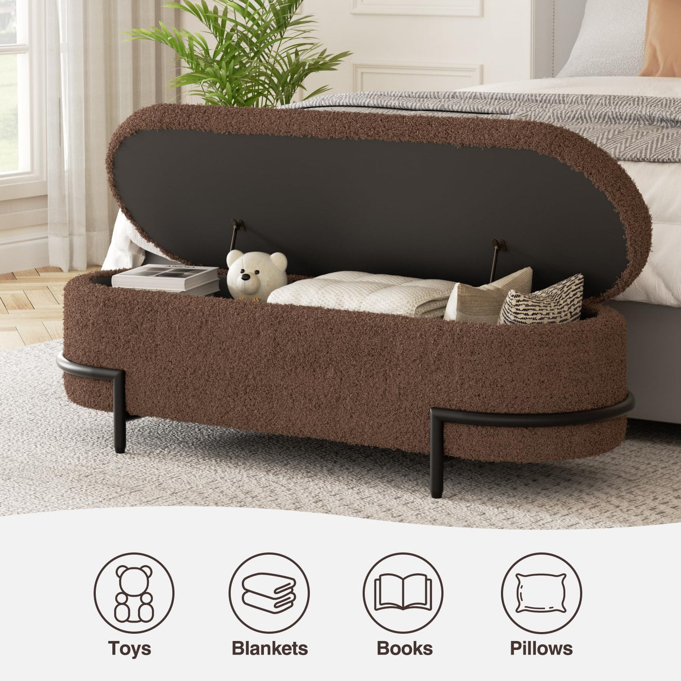 Weißer Aufbewahrungs-Ottomane mit Metallgestell G